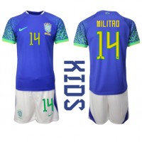 Dres Brazil Eder Militao #14 Gostujuci za djecu SP 2022 Kratak Rukav (+ kratke hlače)